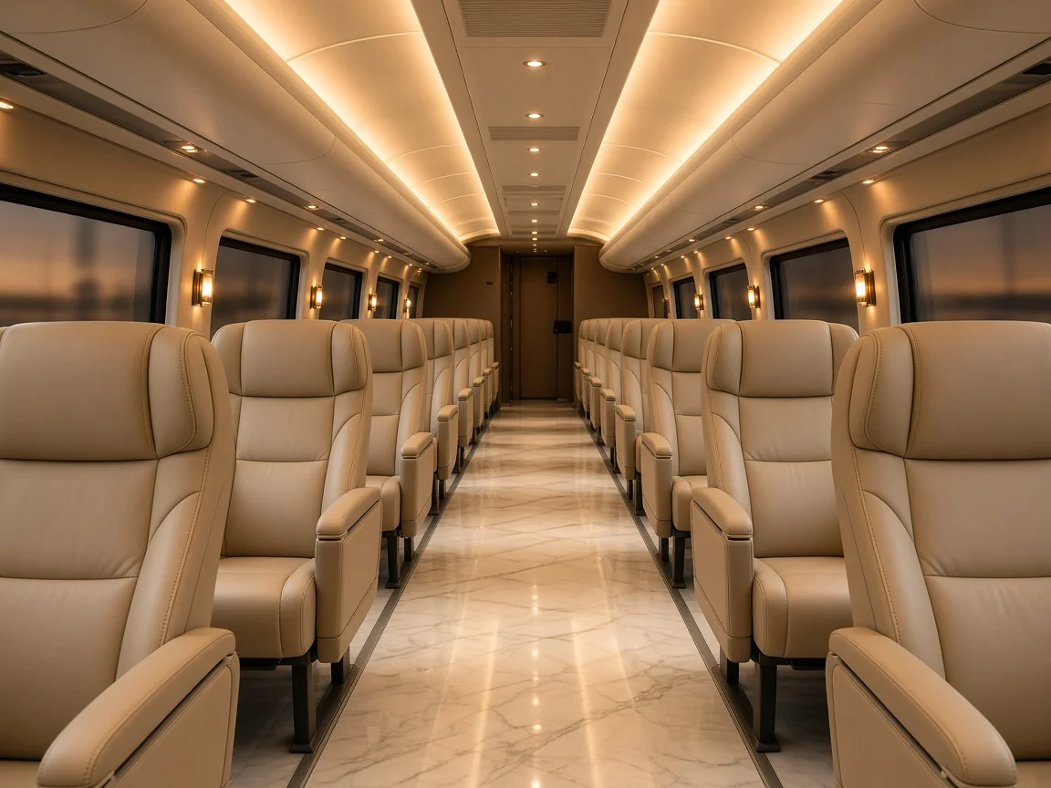 Coach interior prepared for guests